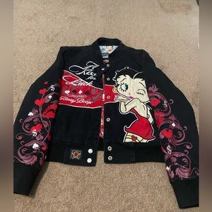 Stitch lettering Betty Boop varsity jacket